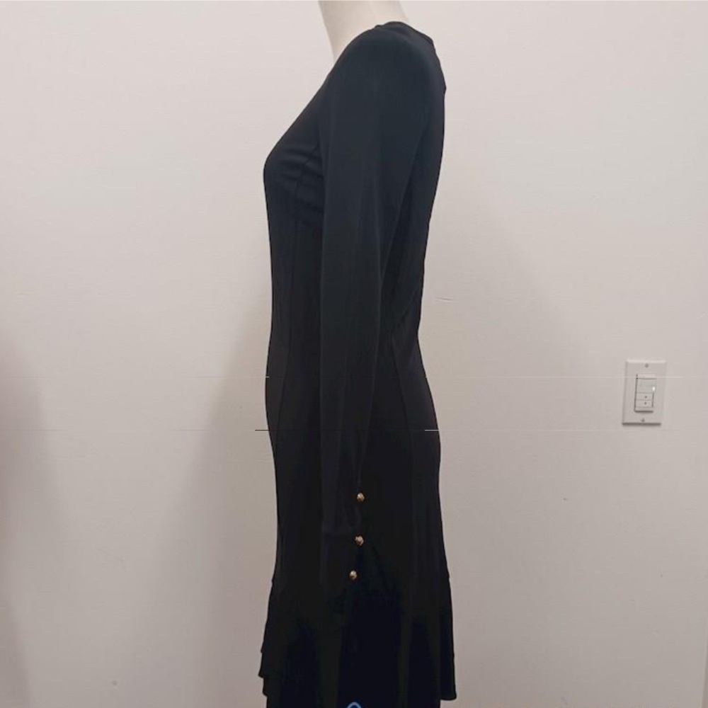 Tory Burch Black Long Sleeve Midi Dress Flounce Hem XS - Picture 4 of 7
